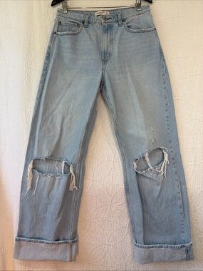 Abercrombie Fitch Jeans 90s Relaxed High Rise 30x10 Destroyed Cuffed STAINED